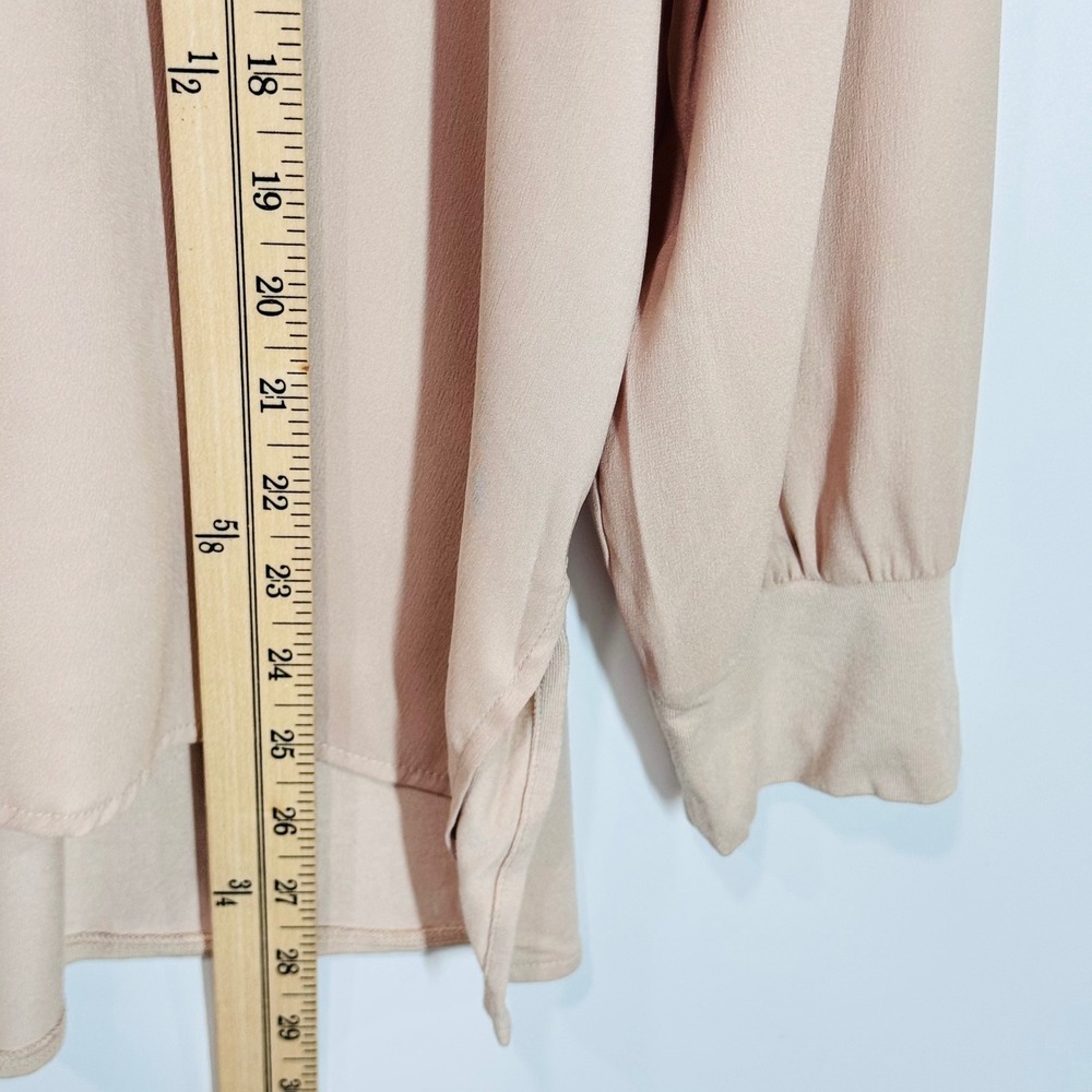 Ann Taylor Top Women M Beige Long Sleeve Puff Shoulder Pleats Neutral Old Money - Picture 8 of 9